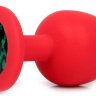 Красная анальная пробка с зеленым кристаллом - 9,5 см.  купить в секс шопе