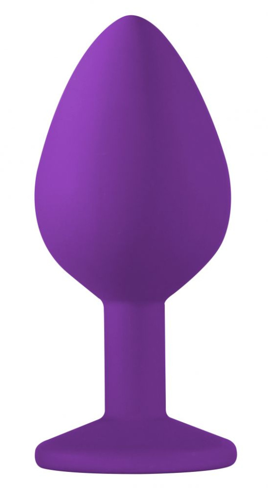 Средняя фиолетовая анальная пробка Emotions Cutie Medium с голубым кристаллом - 8,5 см. купить в секс шопе