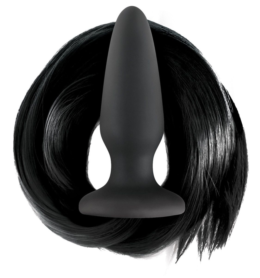 Чёрная анальная пробка с черным хвостом Filly Tails Black купить в секс шопе