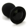 Чёрная силиконовая анальная пробка с чёрным кристаллом - 7 см. купить в секс шопе