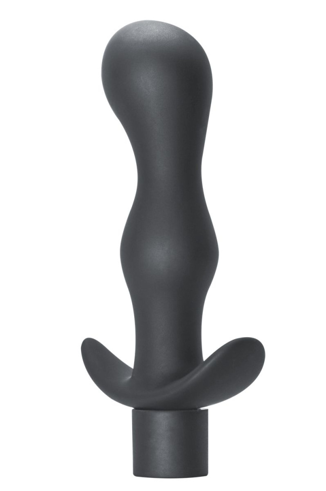 Серая фигурная анальная пробка с вибрацией Passion - 14 см. купить в секс шопе