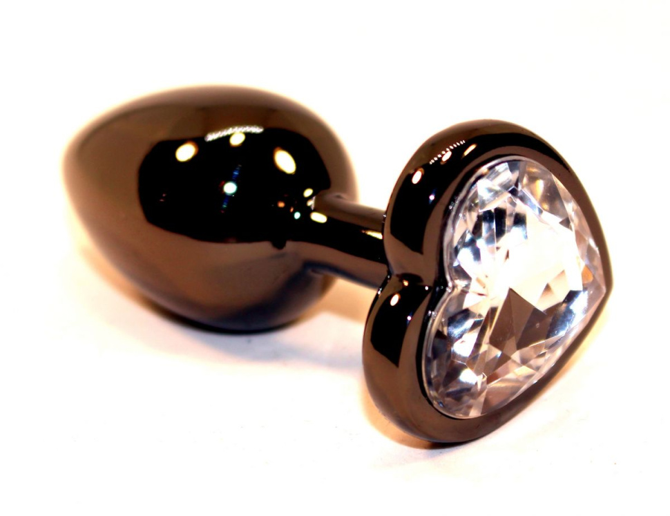 Чёрная пробка с прозрачным сердцем-кристаллом - 7 см. купить в секс шопе