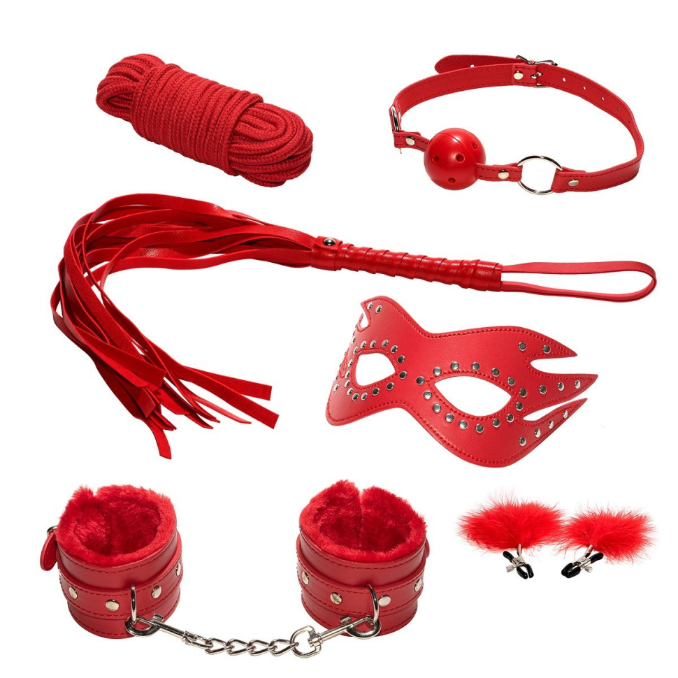 Эротический набор БДСМ из 6 предметов в красном цвете купить в секс шопе