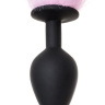 Черная анальная втулка с бело-розовым хвостом - размер M купить в секс шопе
