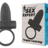 Чёрное эрекционное кольцо с вибрацией и язычком Sex Expert купить в секс шопе