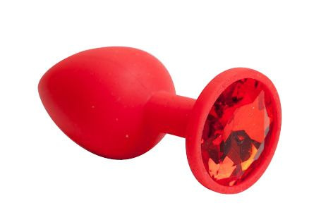 Красная силиконовая анальная пробка с красным стразом - 7,1 см. купить в секс шопе