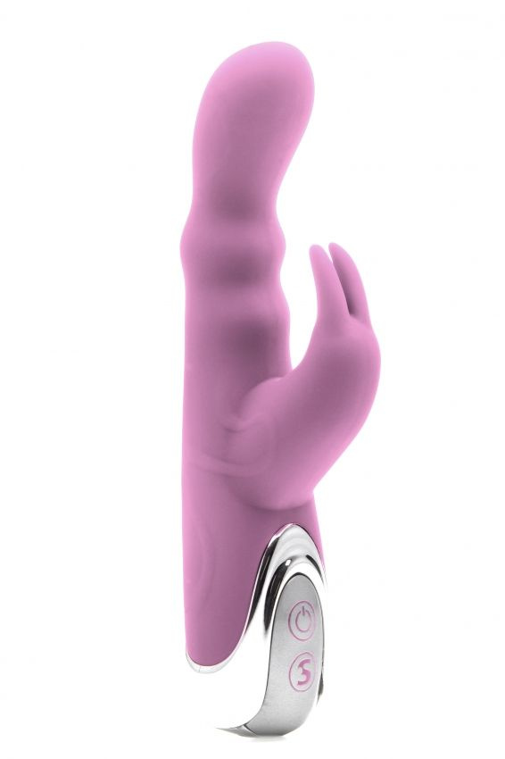 Розовый вибратор Silicone Bunny с клиторальным отростком - 16,5 см. купить в секс шопе