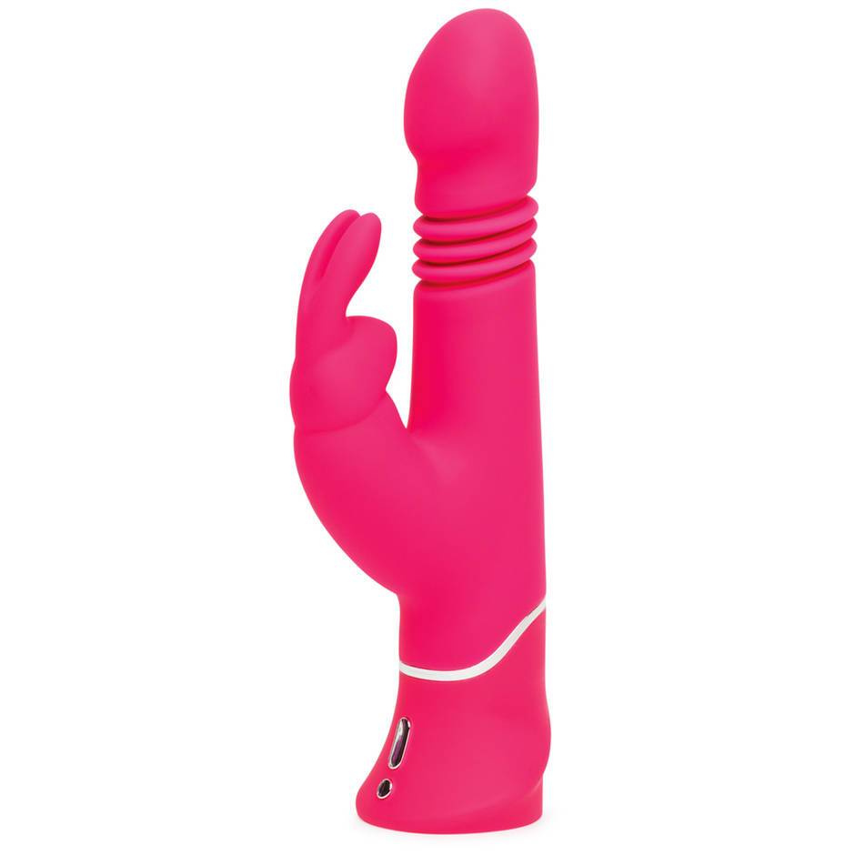 Розовый вибратор Thrusting Realistic Rechargeable Rabbit Vibrator с имитацией толчков - 22,8 см. купить в секс шопе