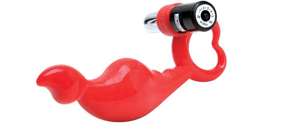 Красный силиконовый стимулятор с вибропулей на ручке купить в секс шопе