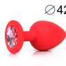 Красная анальная пробка с розовым кристаллом - 9,5 см. купить в секс шопе