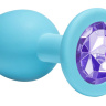 Средняя голубая анальная пробка Emotions Cutie Medium с фиолетовым кристаллом - 8,5 см. купить в секс шопе