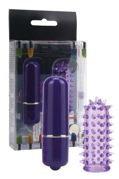 Фиолетовый мини-вибратор с насадкой Powerful Mini Massager - 5 см. купить в секс шопе