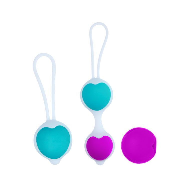 Набор из фиолетово-голубых вагинальных шариков с сердечками купить в секс шопе