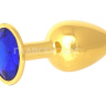 Золотистая анальная пробка с синим кристаллом - 7 см. купить в секс шопе