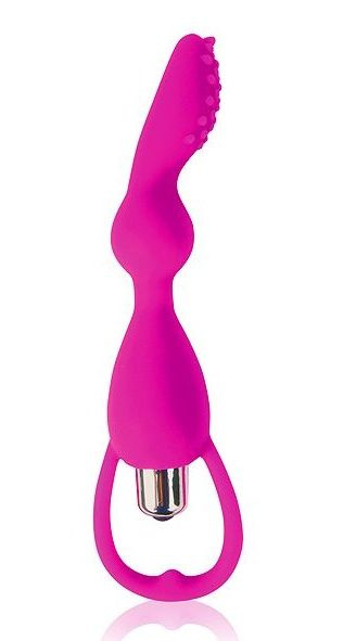 Розовый фантазийный вибратор с колечком-ограничителем - 14 см. купить в секс шопе