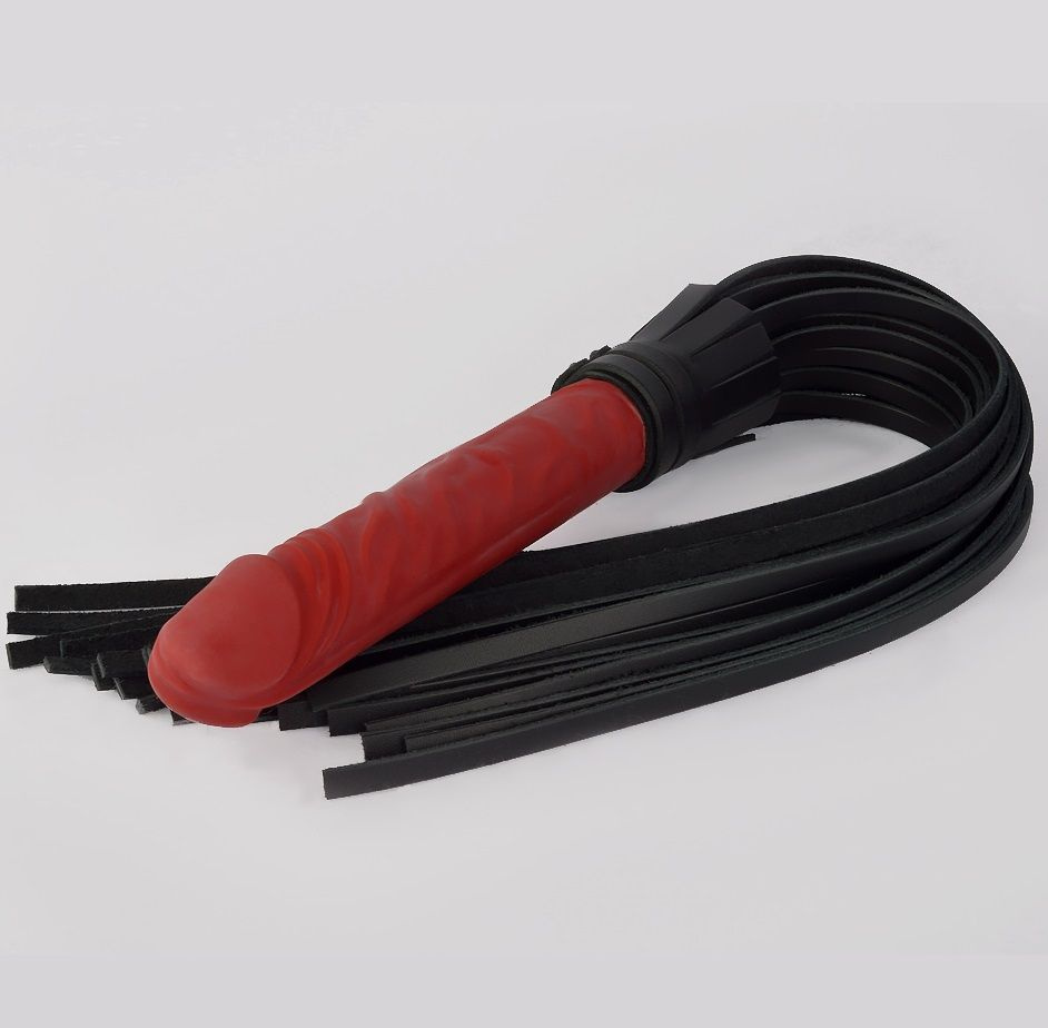 Черная плеть с красной ручкой-фаллоимитатором - 65 см. купить в секс шопе