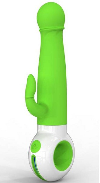 Зелено-белый вибратор O-zone с отростком для массажа клитора  купить в секс шопе
