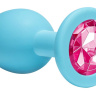 Средняя голубая анальная пробка Emotions Cutie Medium с розовым кристаллом - 8,5 см. купить в секс шопе