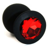 Чёрная силиконовая анальная пробка с красным кристаллом - 7 см. купить в секс шопе