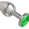 Серебристая анальная втулка с зеленым кристаллом - 7 см. купить в секс шопе
