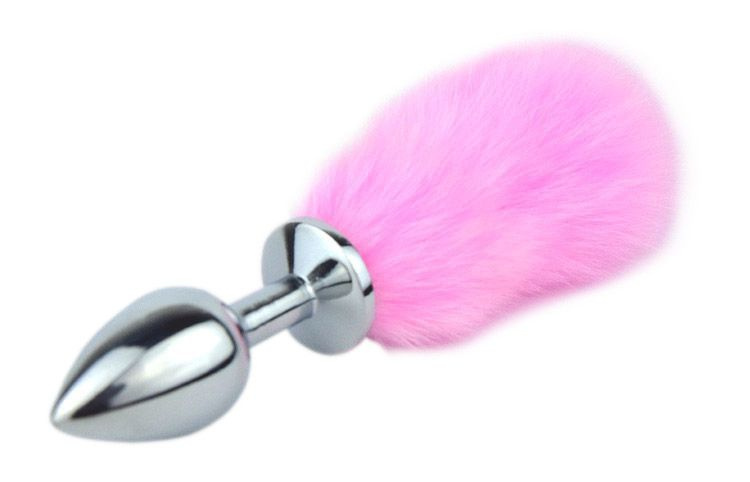Металлическая пробка с розовым хвостиком - 11 см. купить в секс шопе