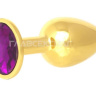 Золотистая анальная пробка с фиолетовым кристаллом - 7 см. купить в секс шопе