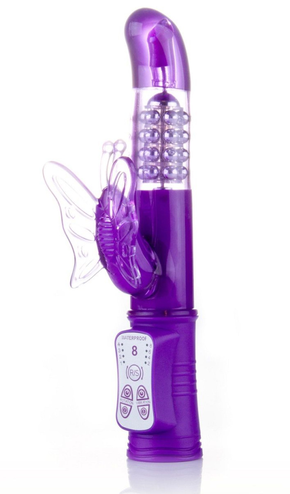 Фиолетовый вибратор Hi-Tech Butterfly с клиторальной бабочкой - 22,8 см. купить в секс шопе