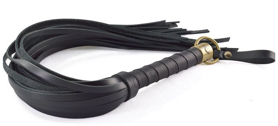 Черная многохвостая плеть с кольцом - 65 см. купить в секс шопе