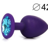 Фиолетовая анальная пробка с голубым кристаллом - 9,5 см.  купить в секс шопе