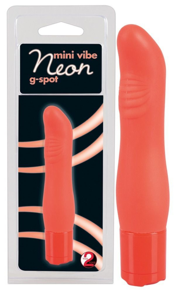Оранжевый мини-вибратор Mini Vibe Neon с ребристым выступом - 11 см. купить в секс шопе