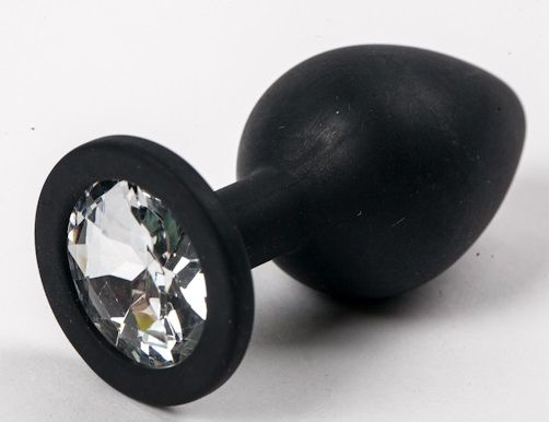 Черная силиконовая анальная пробка с прозрачным кристаллом - 9,5 см. купить в секс шопе