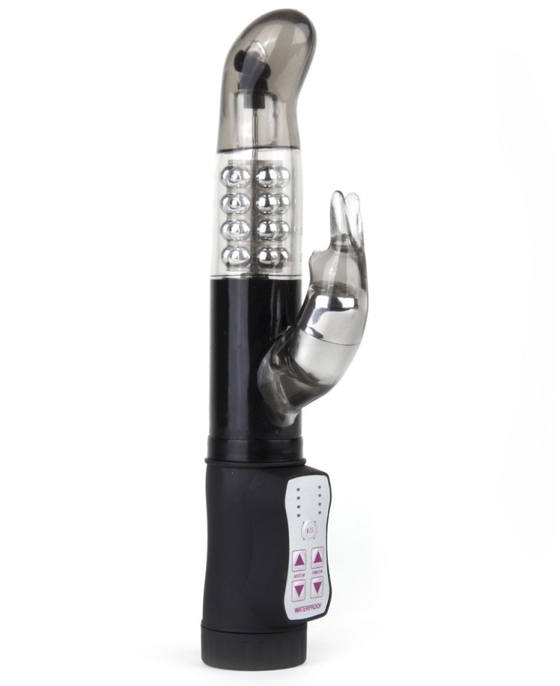Чёрный перезаряжаемый вибратор Rabbit с клиторальным отростком - 22 см. купить в секс шопе