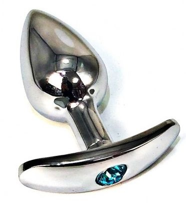 Серебристая анальная пробка для ношения с голубым кристаллом - 6 см. купить в секс шопе