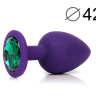 Фиолетовая анальная пробка с зеленым кристаллом - 9,5 см.  купить в секс шопе