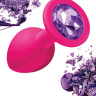 Малая розовая анальная пробка Emotions Cutie Small с фиолетовым кристаллом - 7,5 см. купить в секс шопе