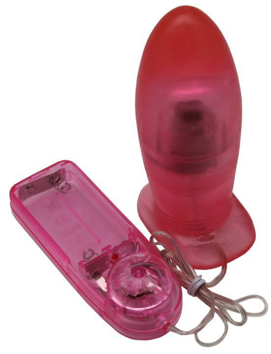 Розовая вибропробка с выносным пультом - 12 см. купить в секс шопе