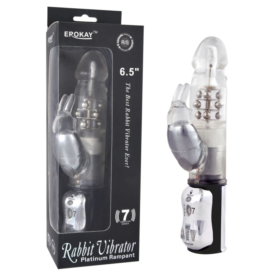 Вибратор Classicle Rabbit Silver с ротацией - 24 см. купить в секс шопе