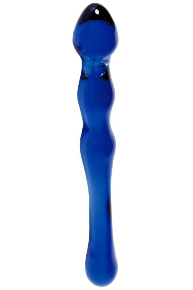 Синий стеклянный фаллоимитатор с наплывами - 21 см. купить в секс шопе