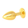 Золотистая анальная пробка с малиновым кристаллом - 7 см. купить в секс шопе