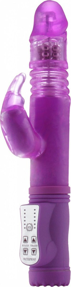 Фиолетовый вибратор Thrusting Rabbit с клиторальным стимулятором - 26 см. купить в секс шопе