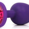 Фиолетовая анальная пробка с малиновым кристаллом - 9,5 см.  купить в секс шопе