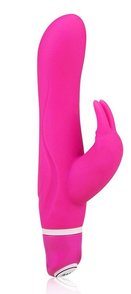 Розовый силиконовый вибратор со стимулятором клитора - 21 см. купить в секс шопе