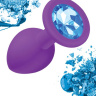 Малая фиолетовая анальная пробка Emotions Cutie Small с голубым кристаллом - 7,5 см. купить в секс шопе