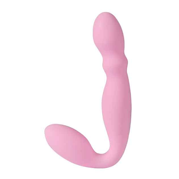 Розовый безремневой вибрострапон - 17,8 см. купить в секс шопе