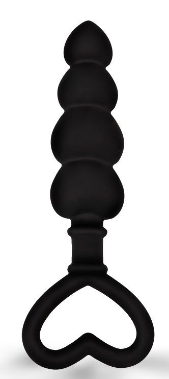 Черная рельефная анальная цепочка с ручкой-сердечком - 15 см. купить в секс шопе