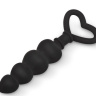 Черная рельефная анальная цепочка с ручкой-сердечком - 15 см. купить в секс шопе