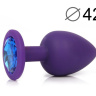 Фиолетовая анальная пробка с синим кристаллом - 9,5 см.  купить в секс шопе