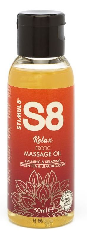 Массажное масло S8 Massage Oil Relax с ароматом зеленого чая и сирени - 50 мл. купить в секс шопе