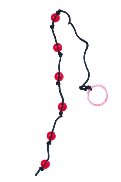 Красные анальные шарики на чёрной веревочке - 20 см. купить в секс шопе