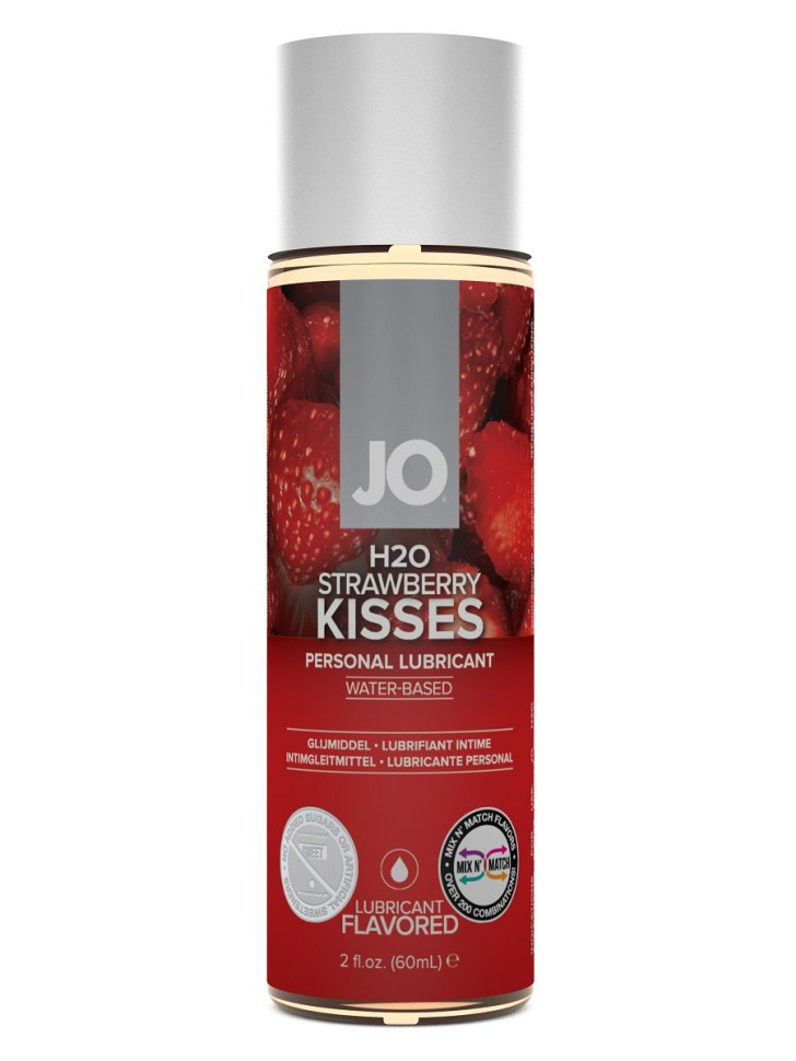 Лубрикант на водной основе с ароматом клубники JO Flavored Strawberry Kiss - 60 мл. купить в секс шопе